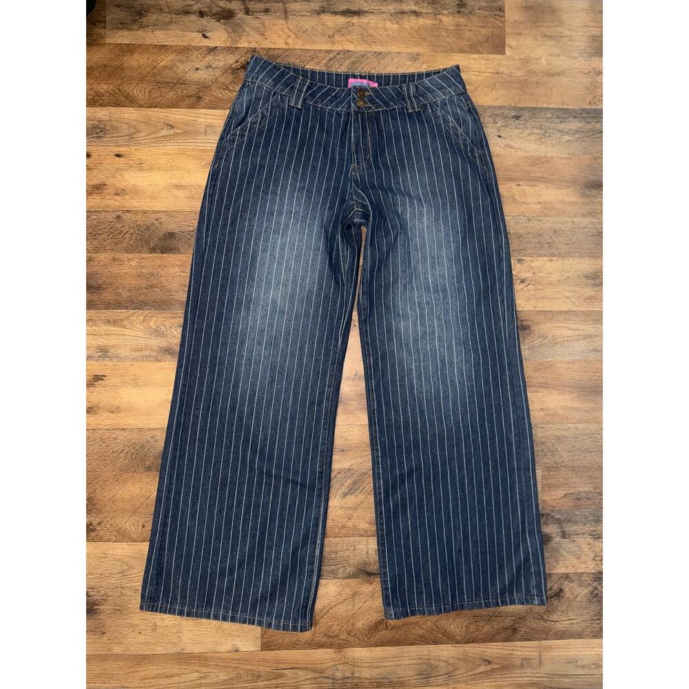 Edikted Cory women’s pinstriped low rise wide leg blue jeans - Picture 13 of 16